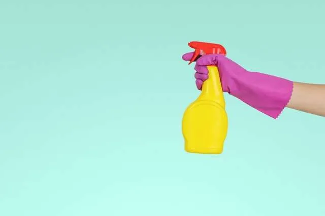 Woman holding stain remover spray