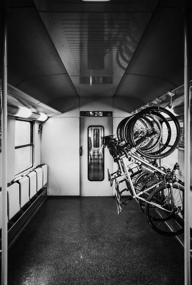 bikes mounted on subway train rack