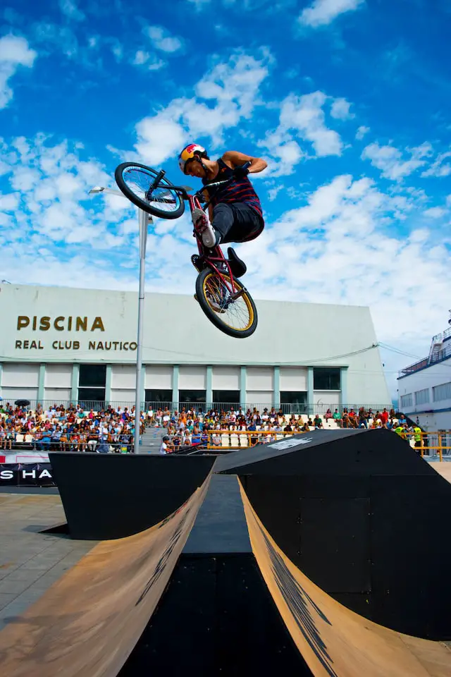 biker performing tricks at spanish bmx competition