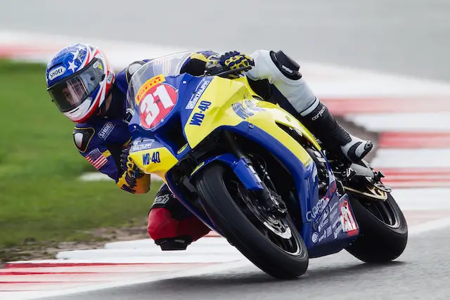 motorcycle racer on wd40 sponsored motorbike at silverstone circuit